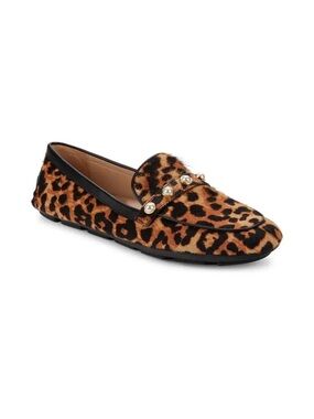 Stuart Weitzman Women’s Leopard-Print Calf Hair Driving Loafers Pearl